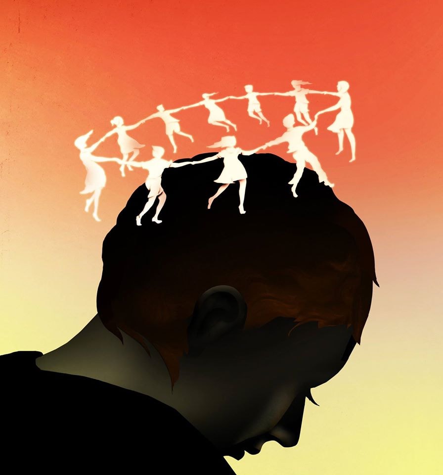 Surreal portrait with dancer ring illustration
