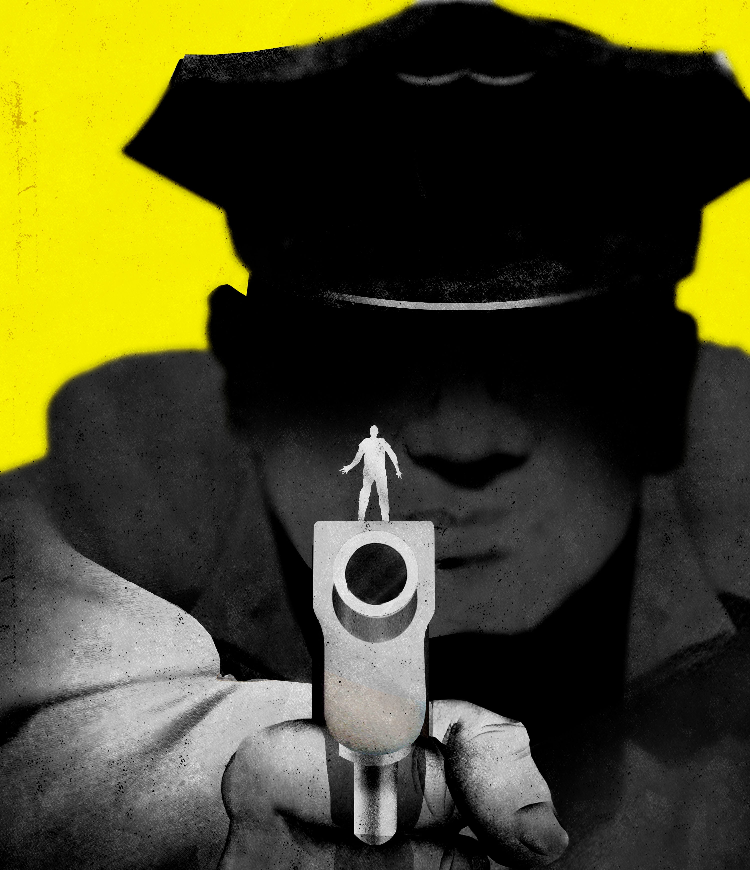 Close-up gunman portrait illustration