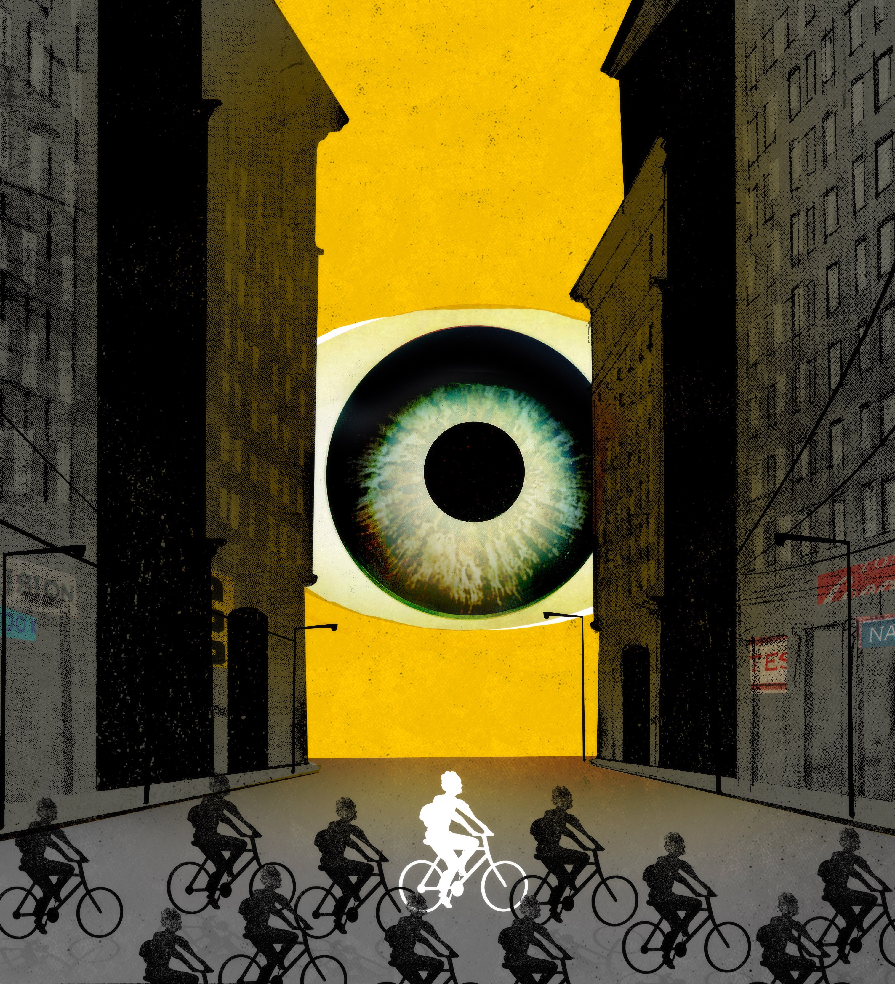Urban alley with giant eye illustration