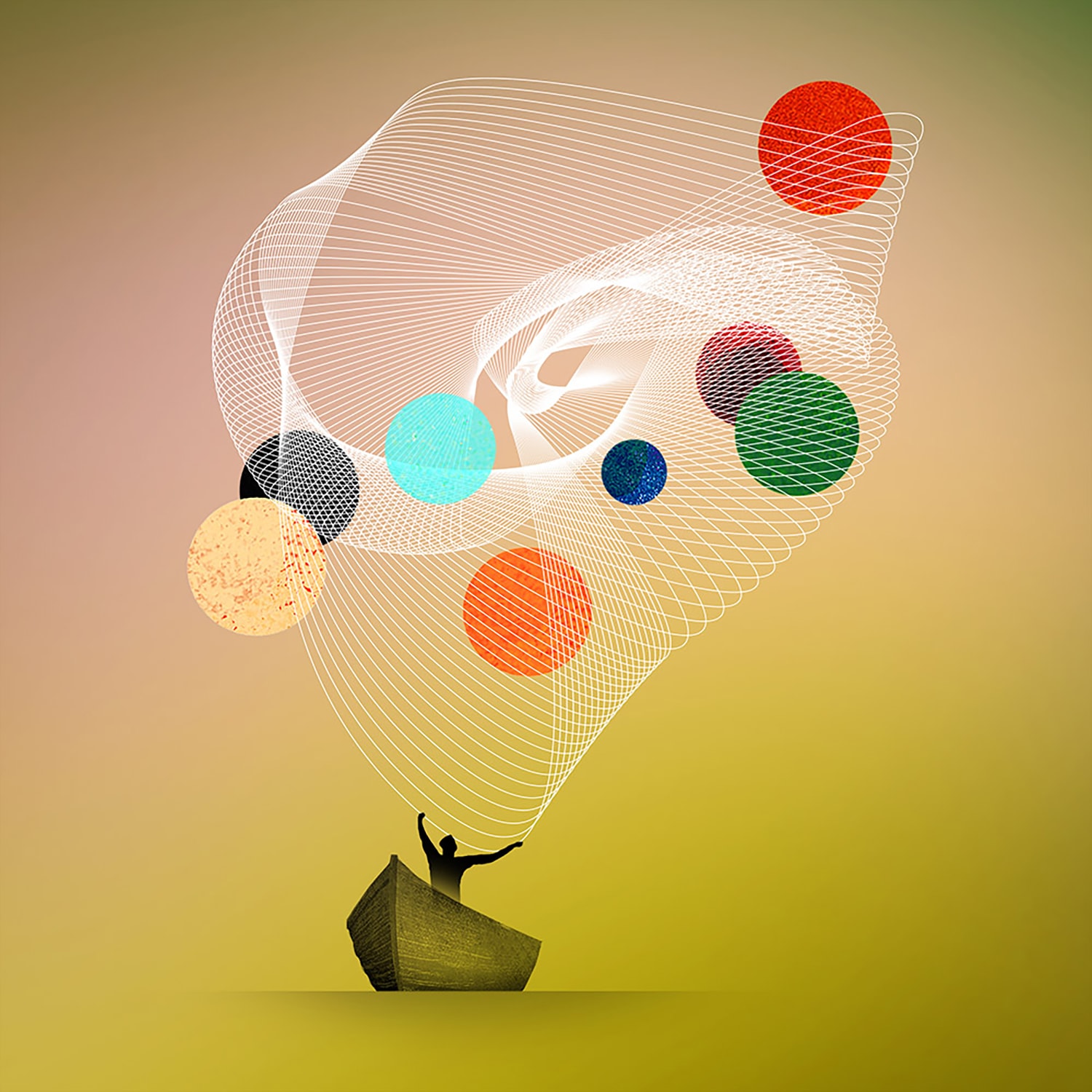 Floating abstract sphere cluster