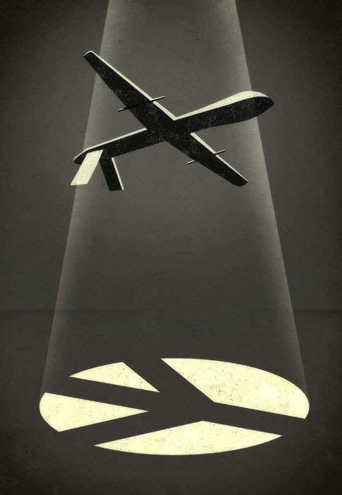 Airplanes in spotlight conceptual art