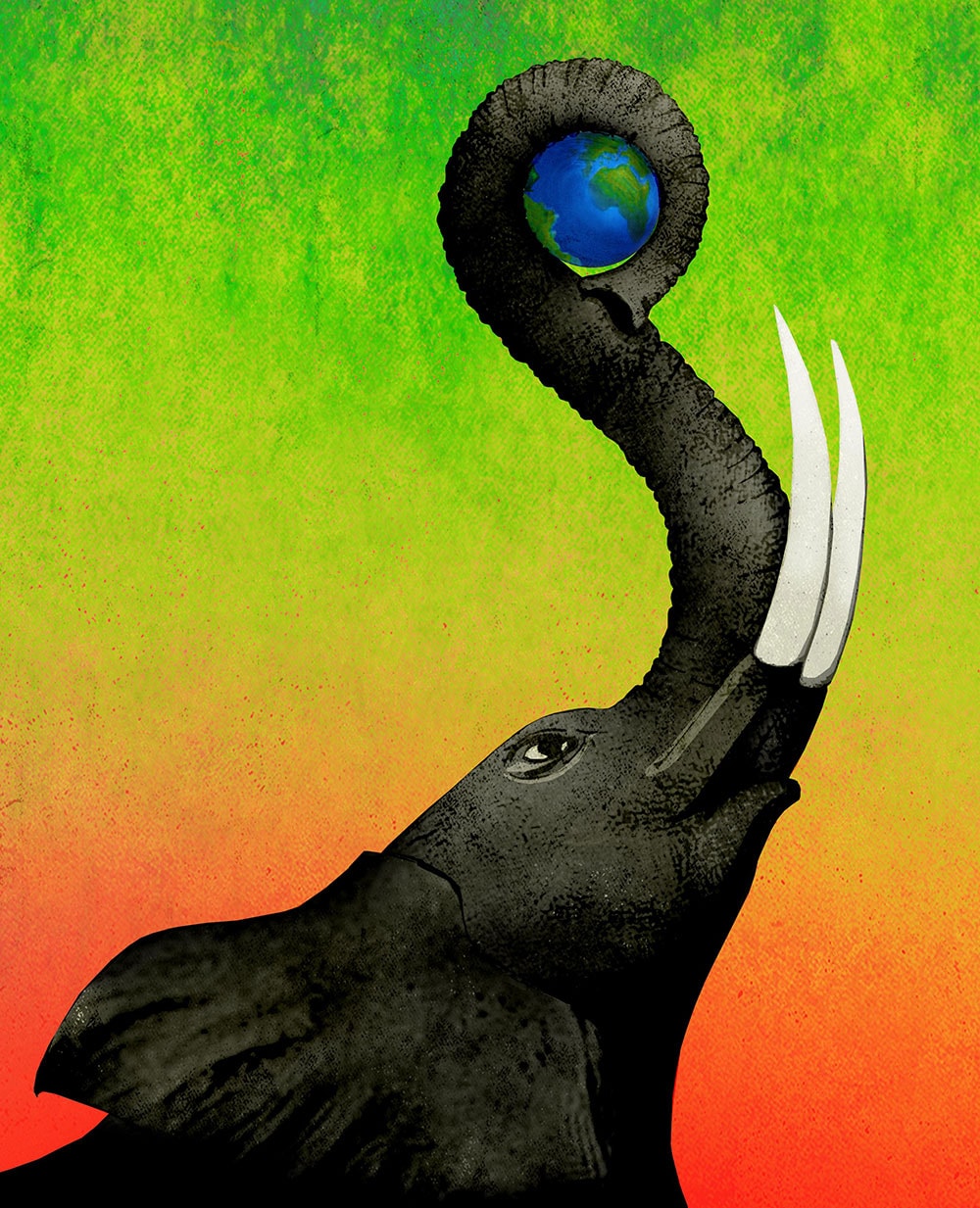 Elephant with raised trunk illustration