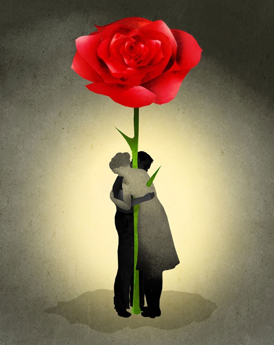 Single red rose surreal artwork