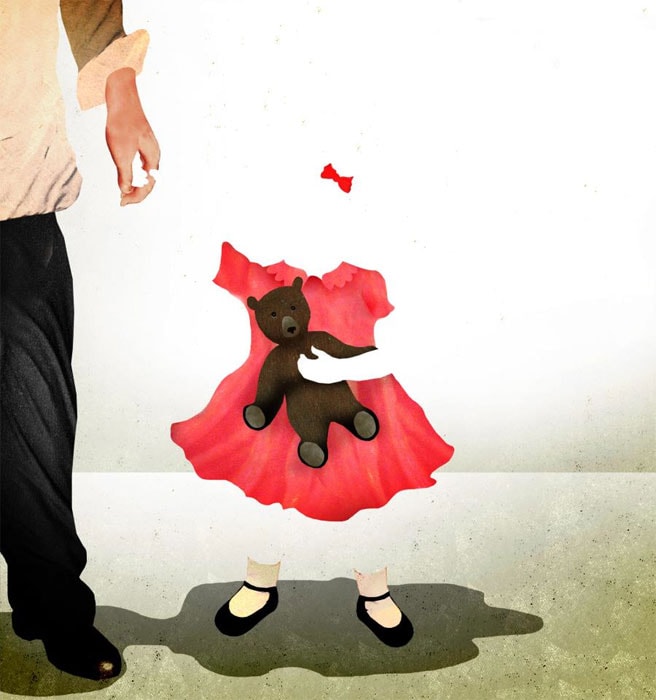 Girl in red flower dress illustration
