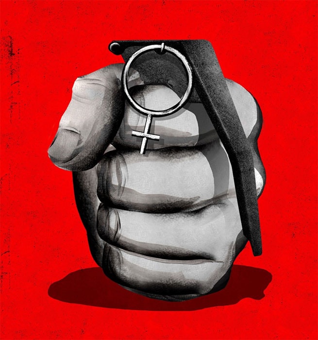 Grenade in fist conceptual protest artwork