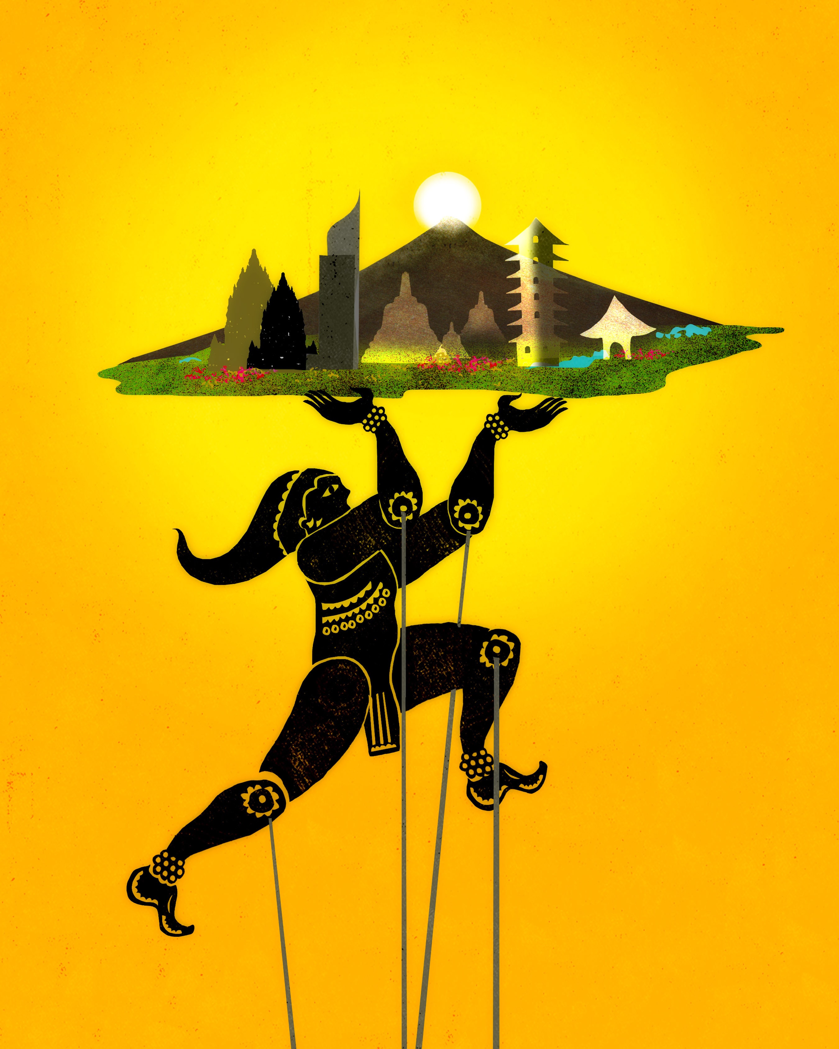 Puppeteer carrying island figure illustration