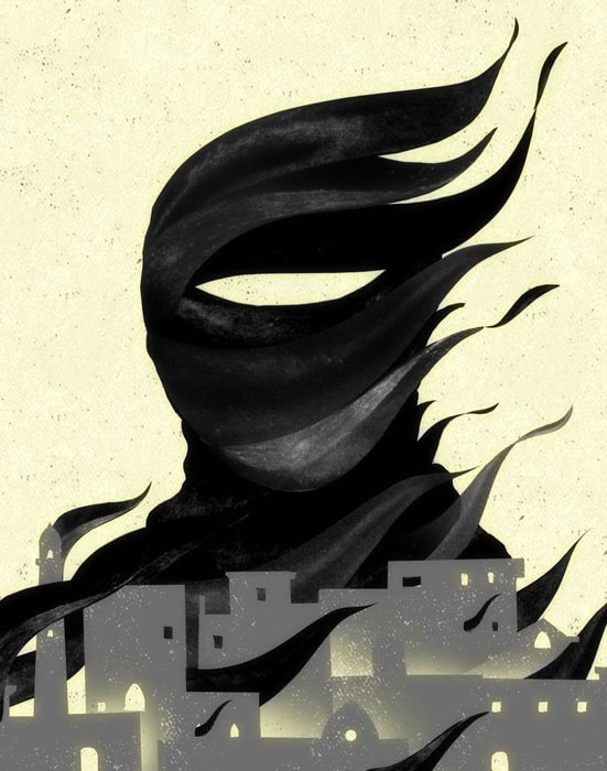 Masked dark surreal portrait illustration