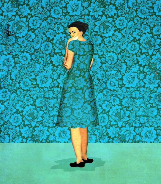 Woman in turquoise dress wallpaper artwork