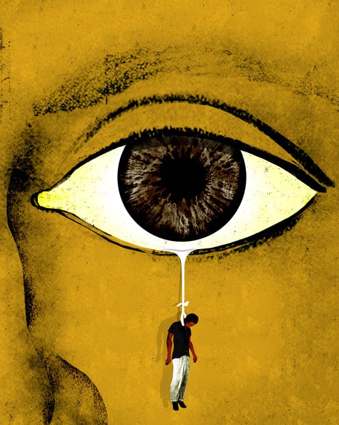 Large eye with Tears of a Town illustration
