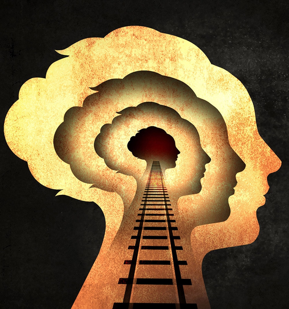 Surreal tunnel forming human head