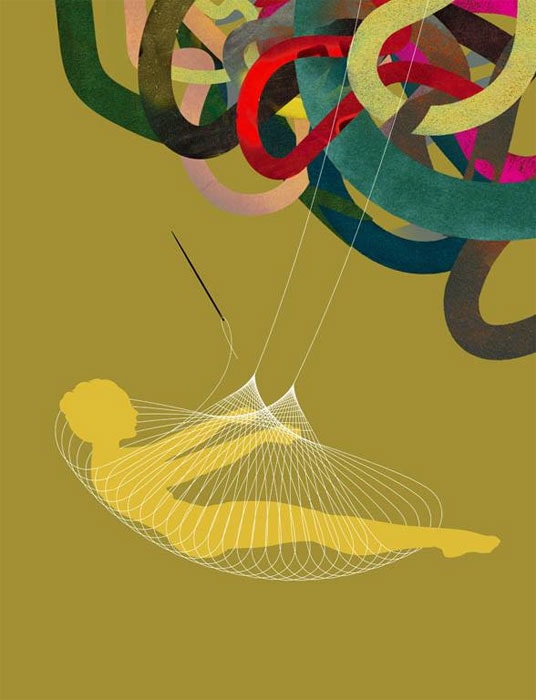 Person lying in geometric hammock illustration