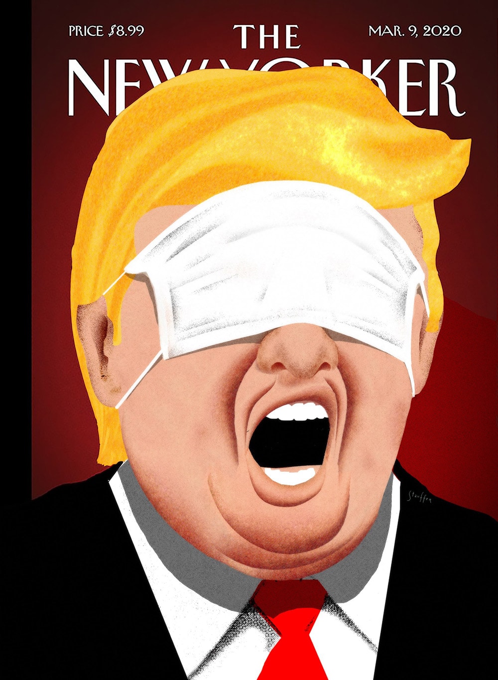 The New Yorker cover March 2020 Trump with mask over eyes