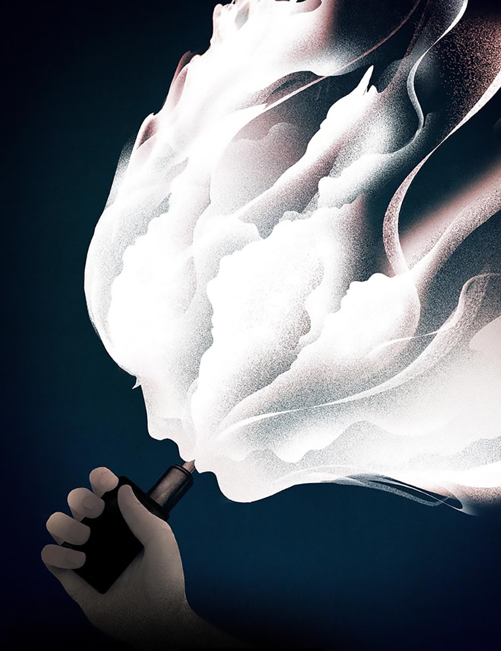 Abstract art of vaping with smoke forming a face