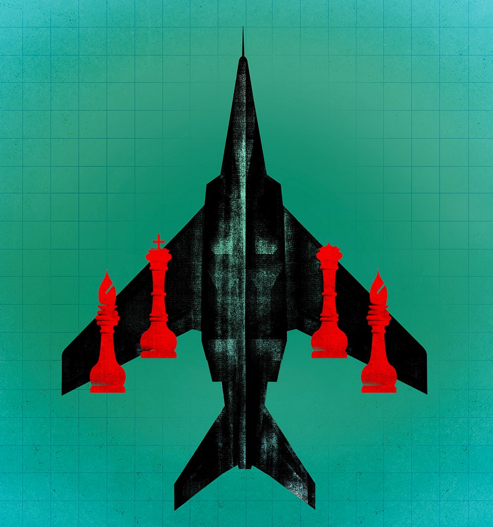Fighter jet with red shapes