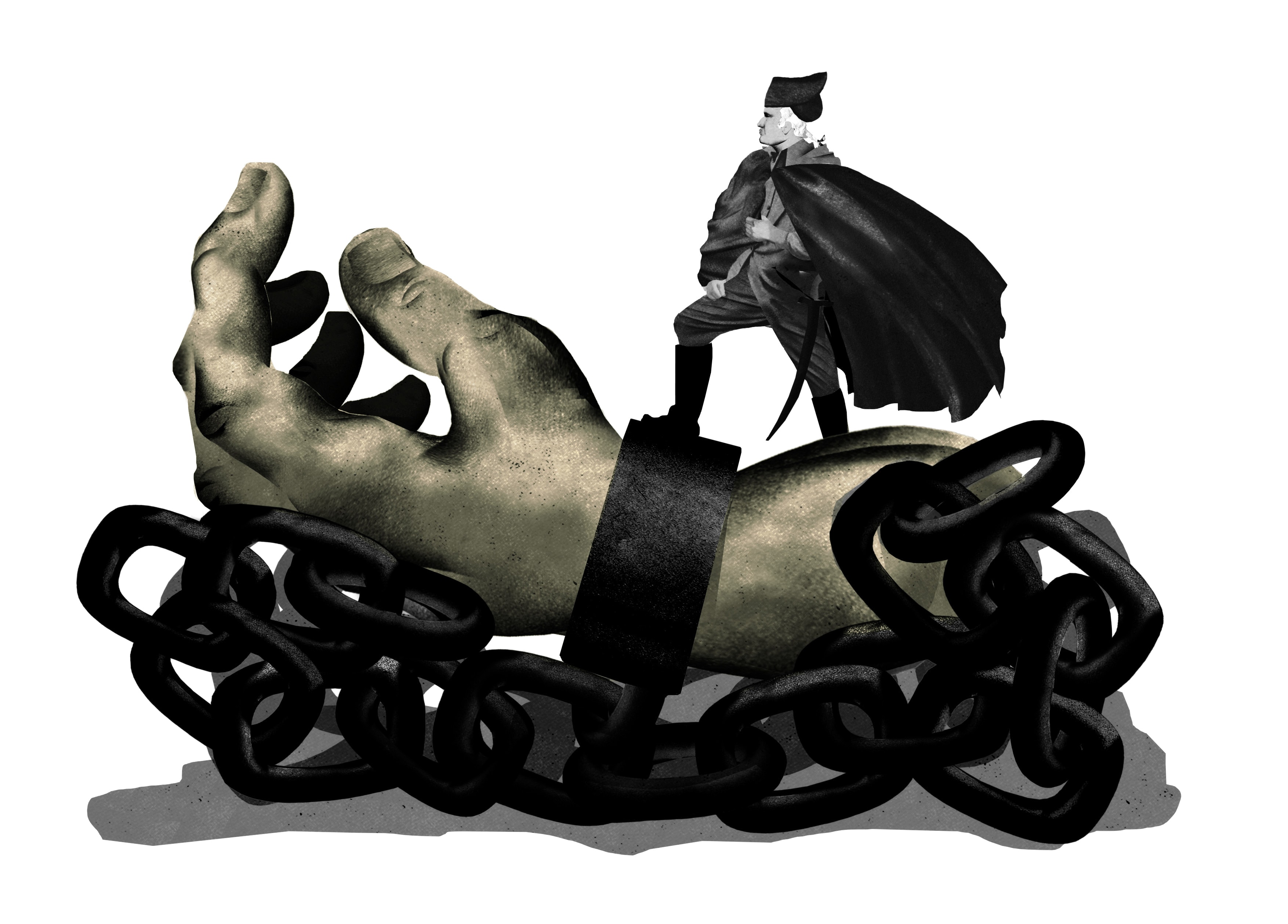 Hands bound in chain conceptual illustration